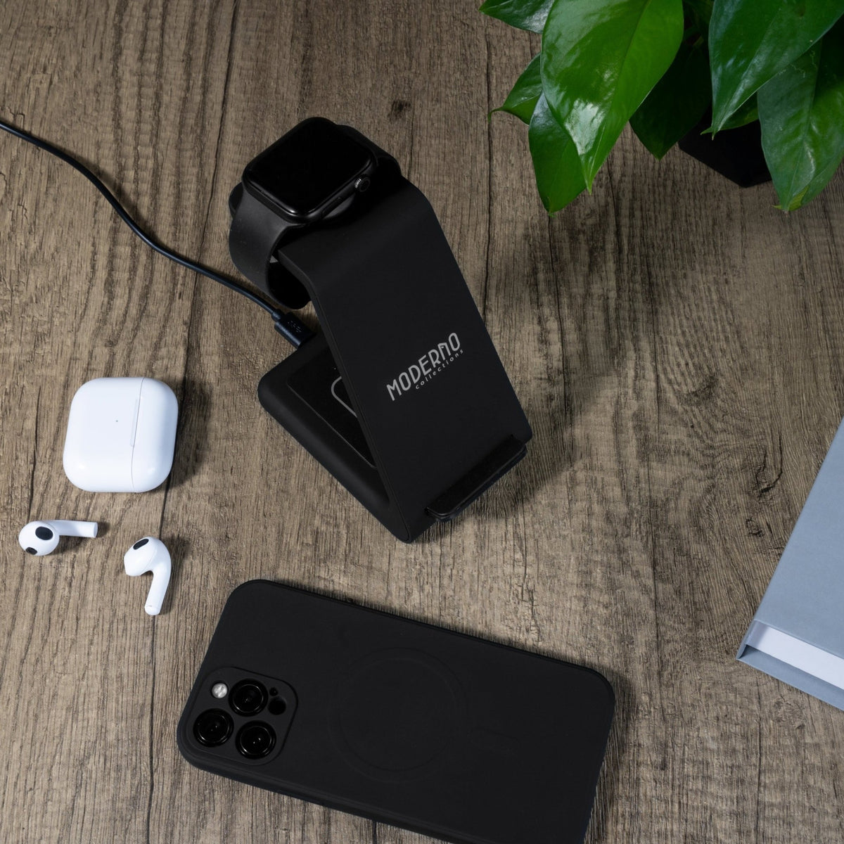 Premium 3 in 1 Fast Wireless Charging Stand for iPhone, Apple Watch &amp; AirPods - Moderno Collections
